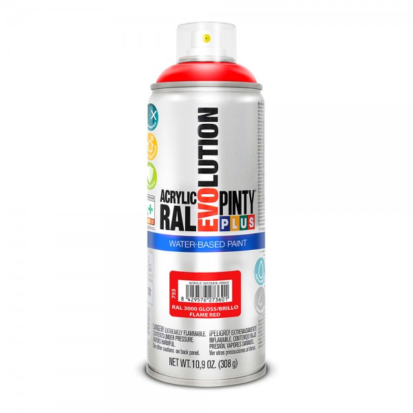 Pintura acrílica spray evolution water-based 520 cc ral 3000 rojo vivo