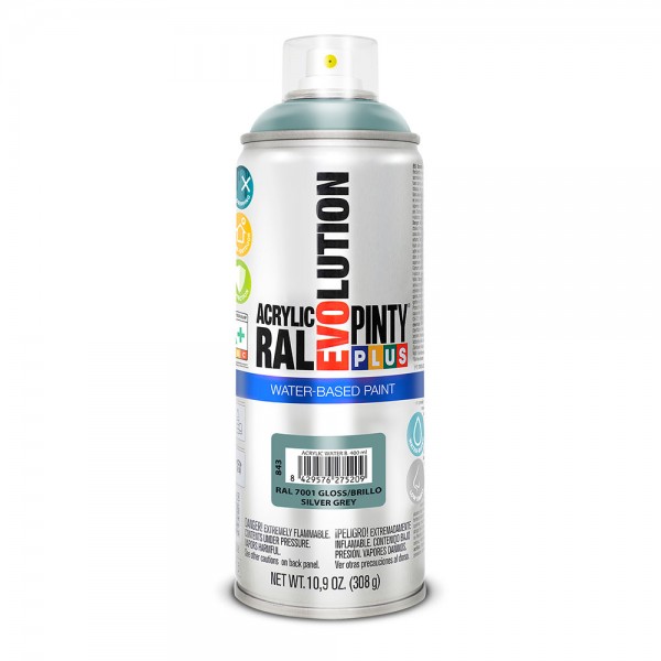 Pintura acrílica spray evolution water-based 520 cc ral 7001 gris plata