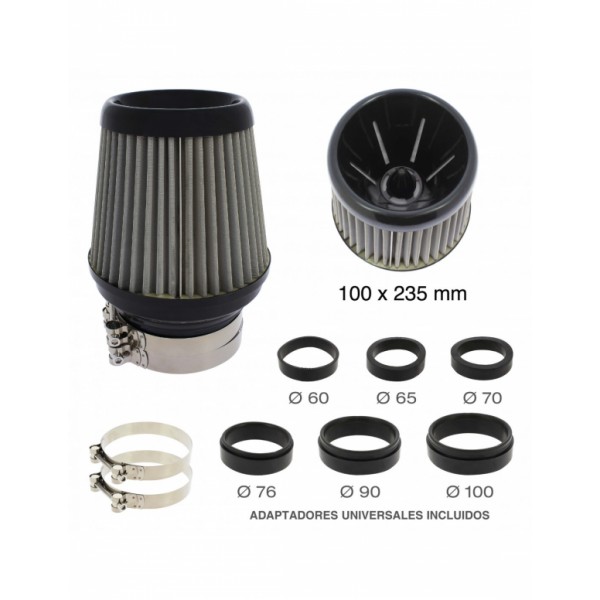 Filtro de Aire Universal para Coche Incluye 4 Adaptadores 60mm 65mm 70mm 77mm Color Gris/Negro