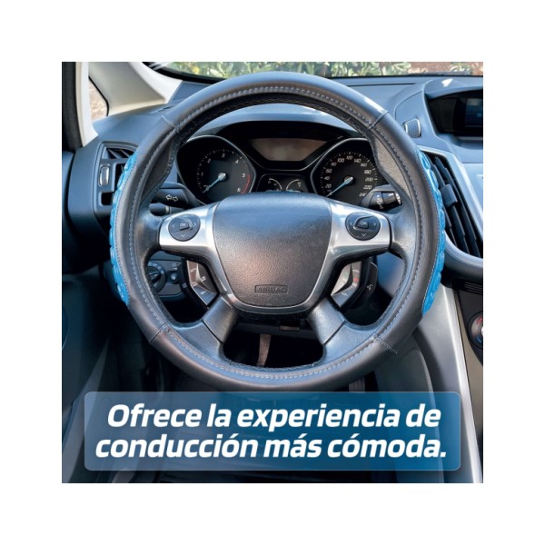 Funda Volante Coche Universal Modelo Blue Gel Color Negro Azul Poli Piel 37-39 cm con Gel Antideslizante Transpirable
