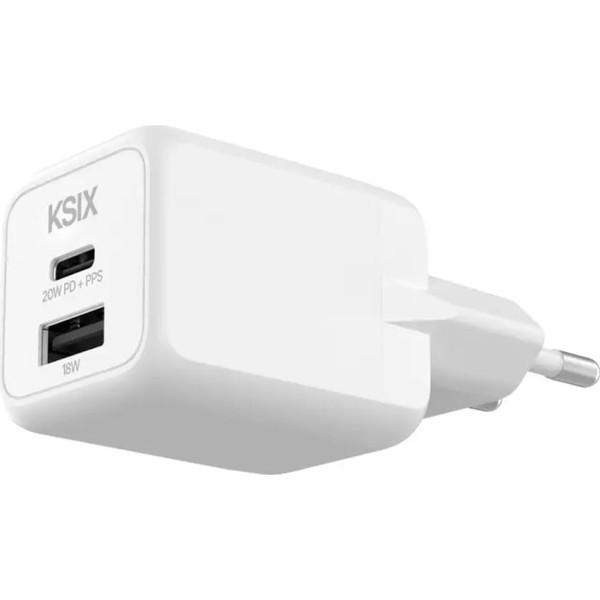 Ksix  bcd20ganacb blanco / cargador de red eléctrica usb-a 20w gan, pps, power delivery