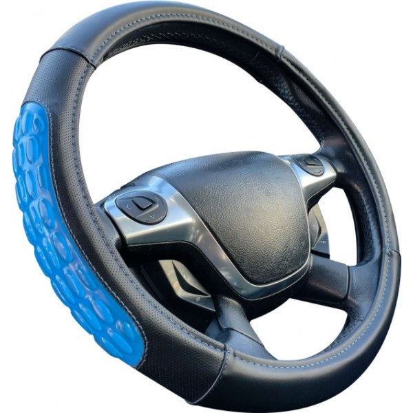 Volante Coche Universal Modelo Blue Gel Color Negro Azul Poli Piel 37-39 cm con Gel Antideslizante Transpirable